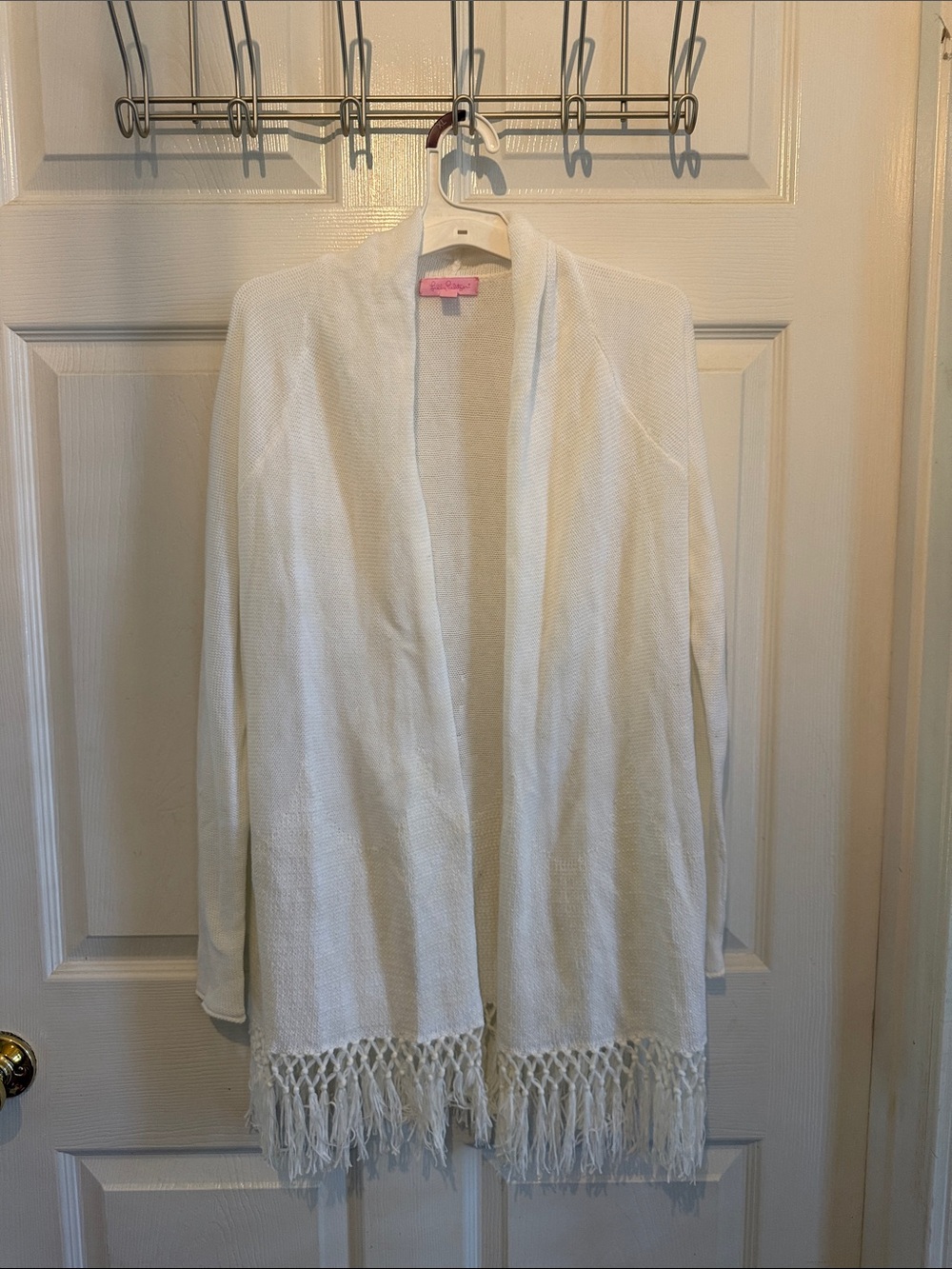 Lilly Pulitzer White Fringe Open Women’s Sweater Cardigan